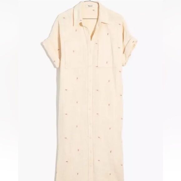 Madewell Embroidered Lightspun Lakeline Shirtdress Beige sz Small - Picture 4 of 13